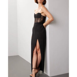 Elle Zeitoune Black Strapless Gown SMALL Bodycon Corset Bustier Designer $390